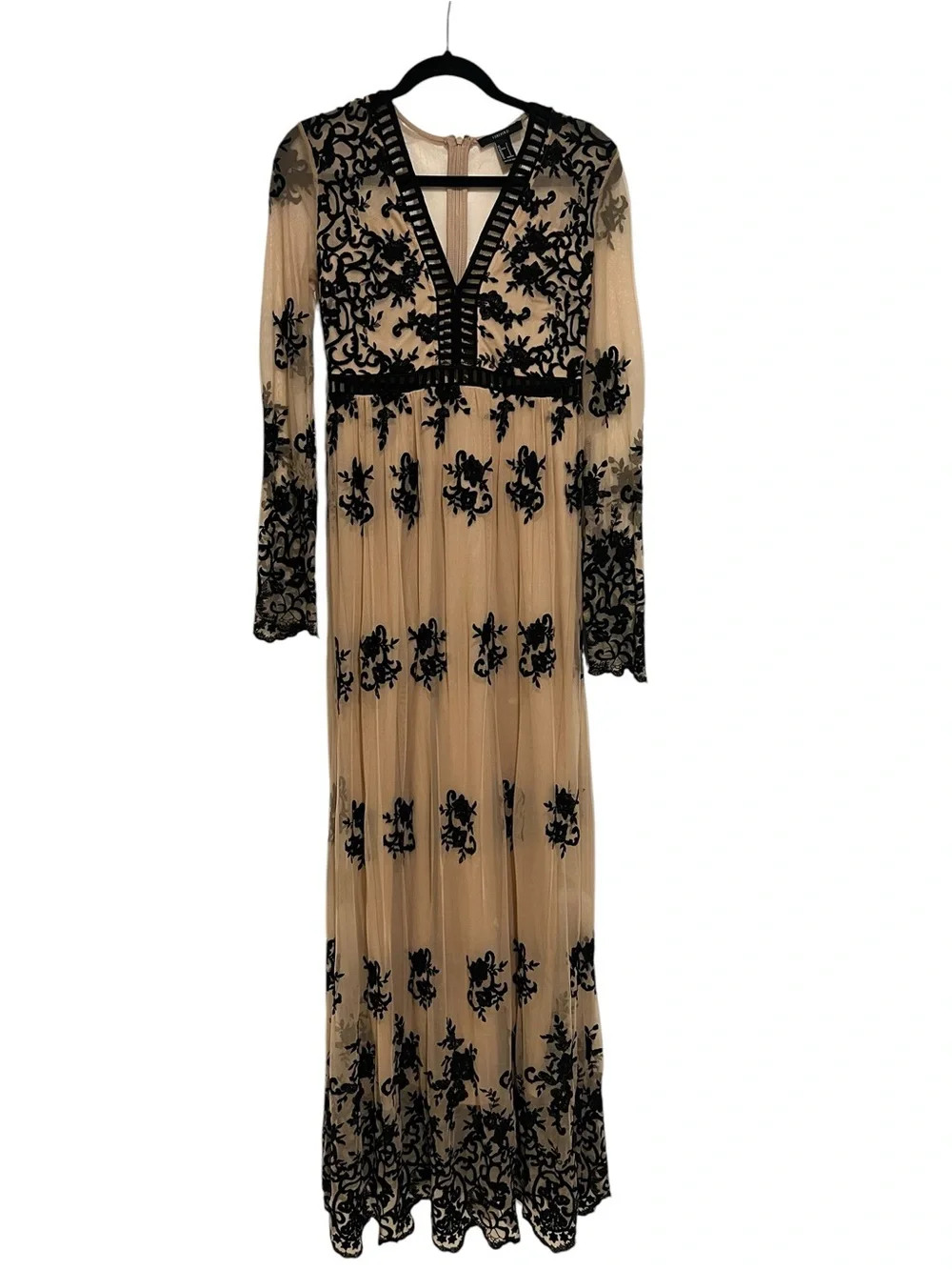 Forever 21 Beige & Black Sheer Embroidered Western Whimsigoth Boho Maxi Dress-S - Picture 3 of 7
